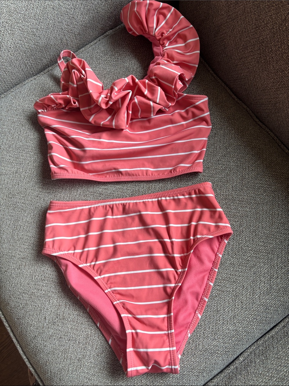Habitual Girls' Pink Striped Two-Piece Swim Set with Ruffle Strap